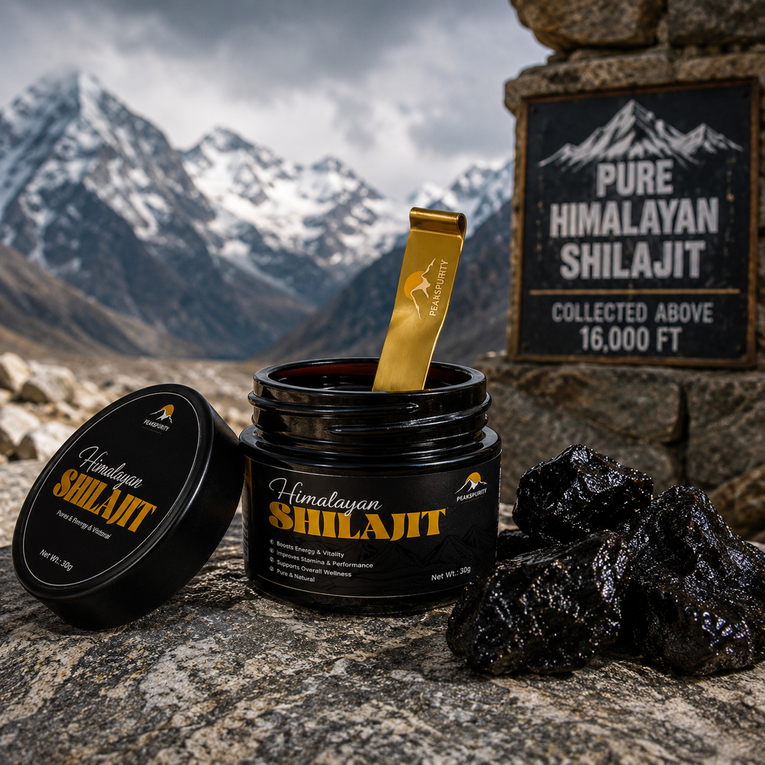 PEAKSPURITY pure Himalayan Shilajit Resin jar