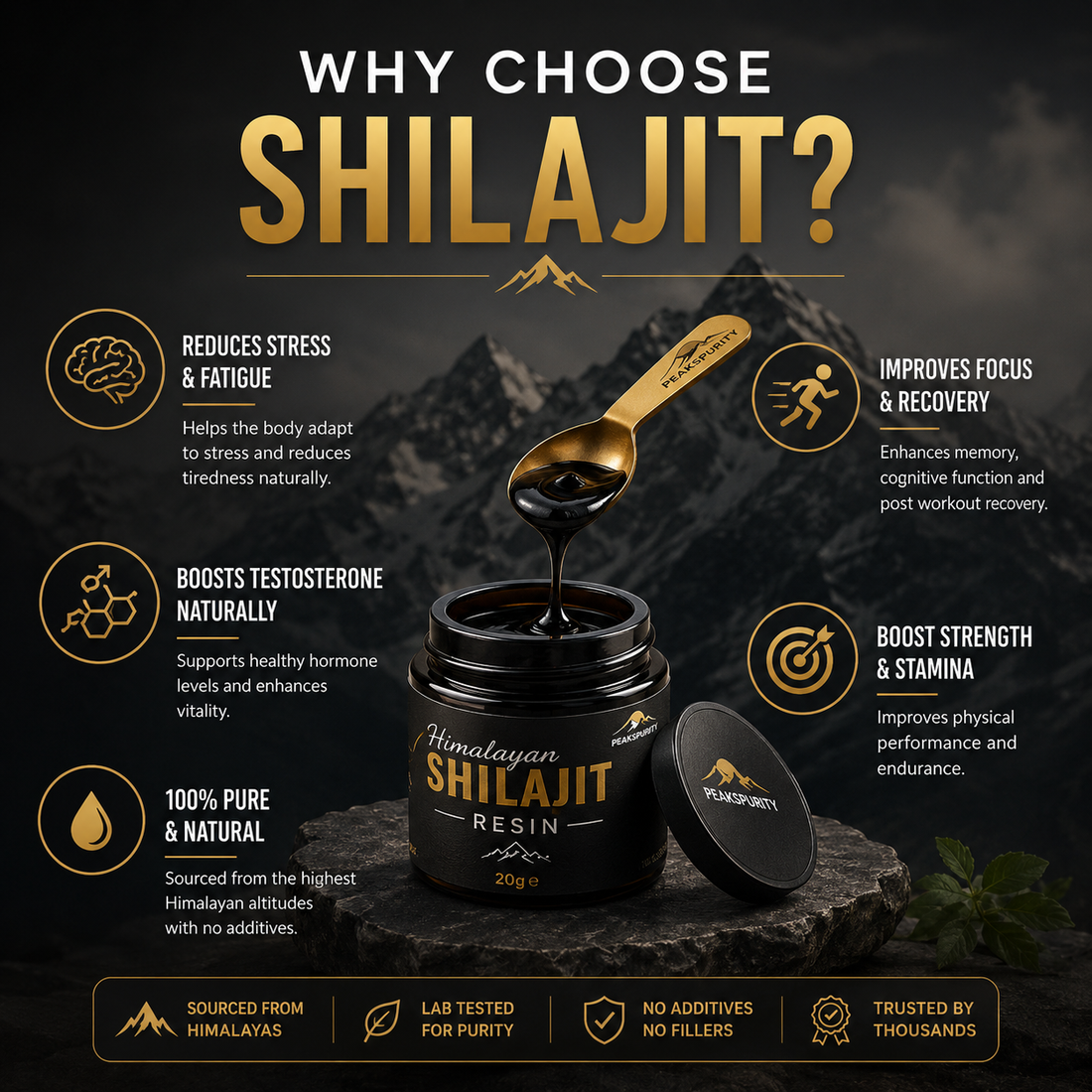 PEAKSPURITY Shilajit Resin dissolving in warm water, part of a daily routine to give shilajit time to work