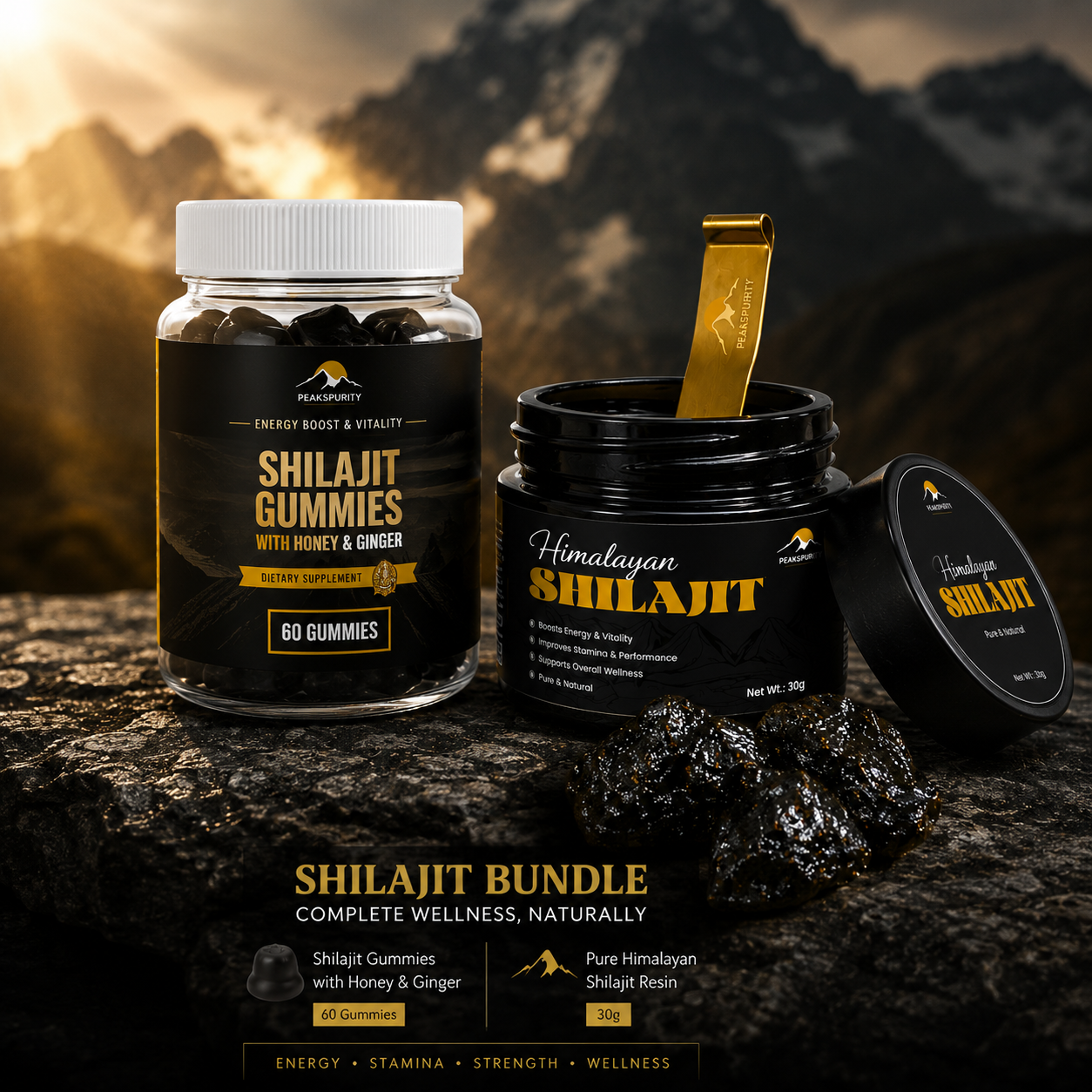 PEAKSPURITY Shilajit Starter Bundle — Resin and Gummies together