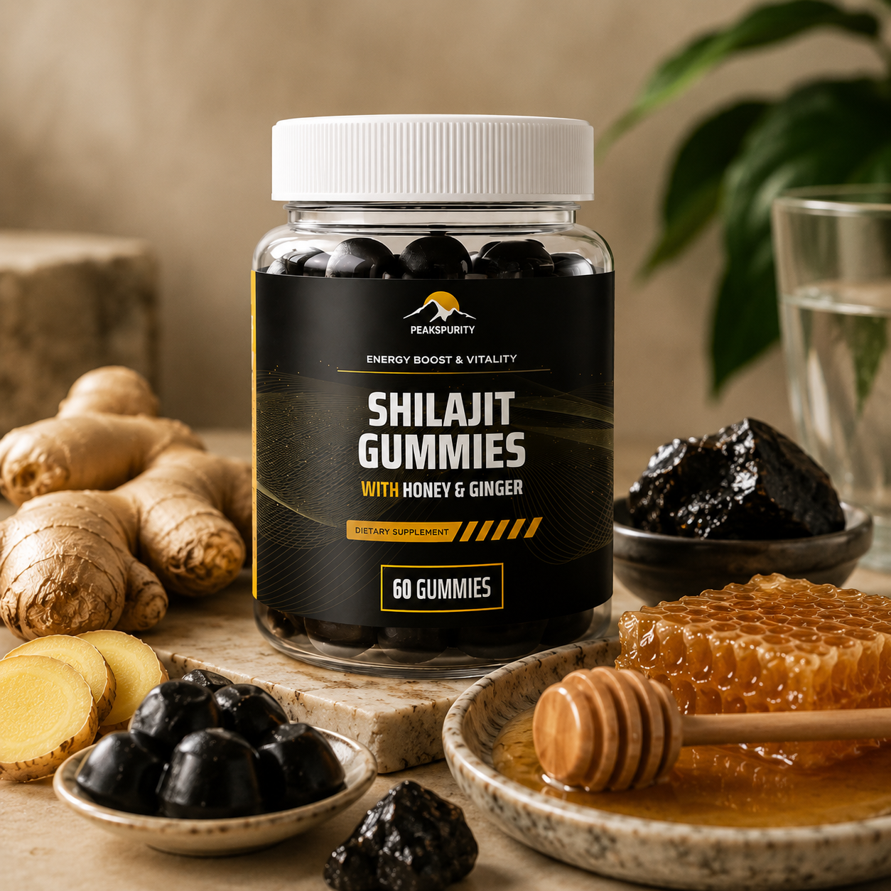 PEAKSPURITY Shilajit Gummies UK — 60-count jar of fulvic acid energy gummies