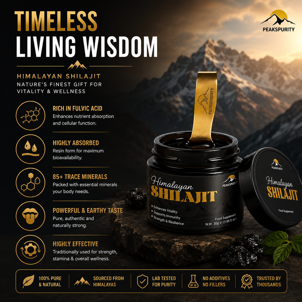 PEAKSPURITY Shilajit Resin brand packaging close-up