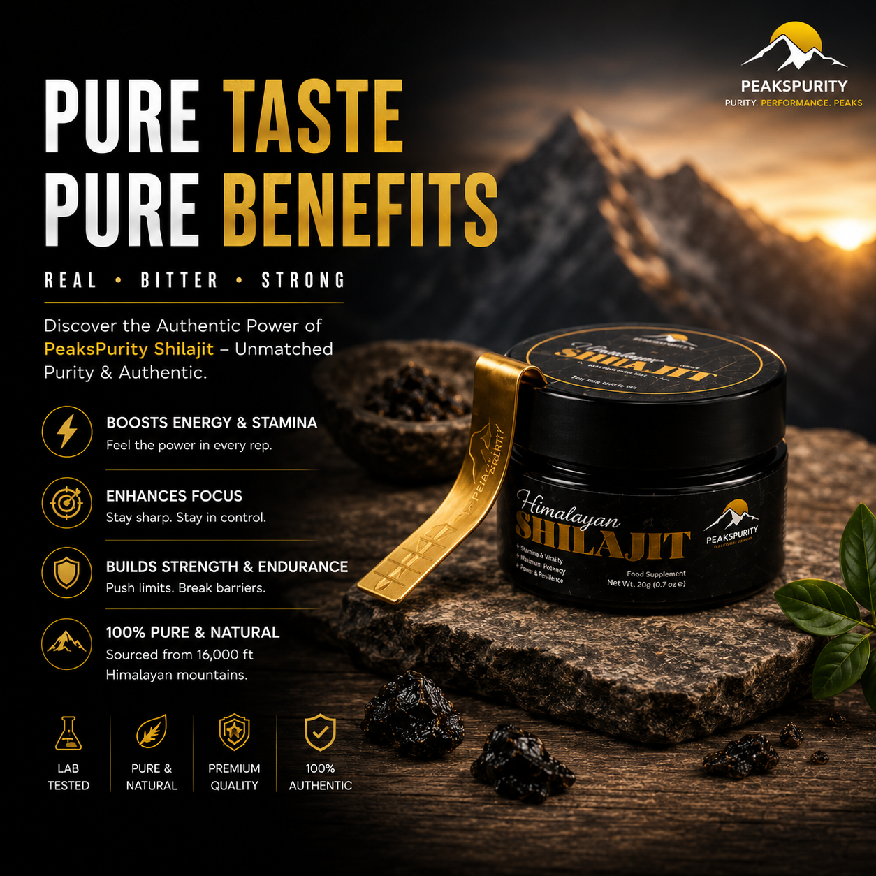 PEAKSPURITY Shilajit Resin product shot on white background