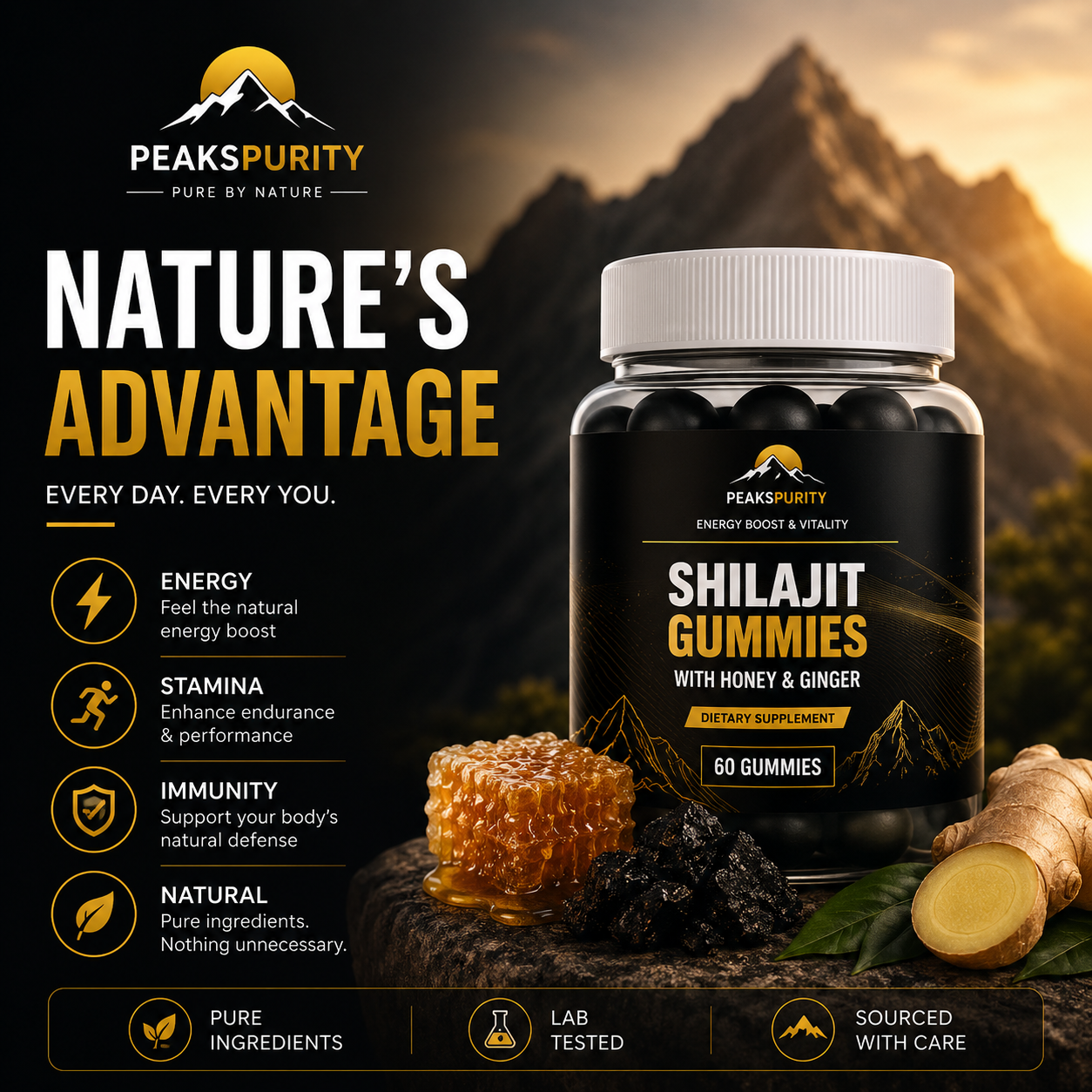 PEAKSPURITY Shilajit Gummies ingredient highlight — fulvic acid and trace minerals